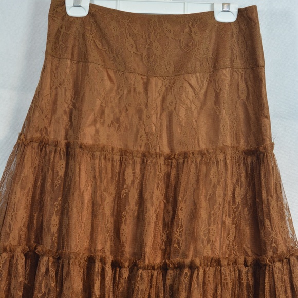 Brown Lace 3 tier Skirt SZ 16 - Picture 5 of 8